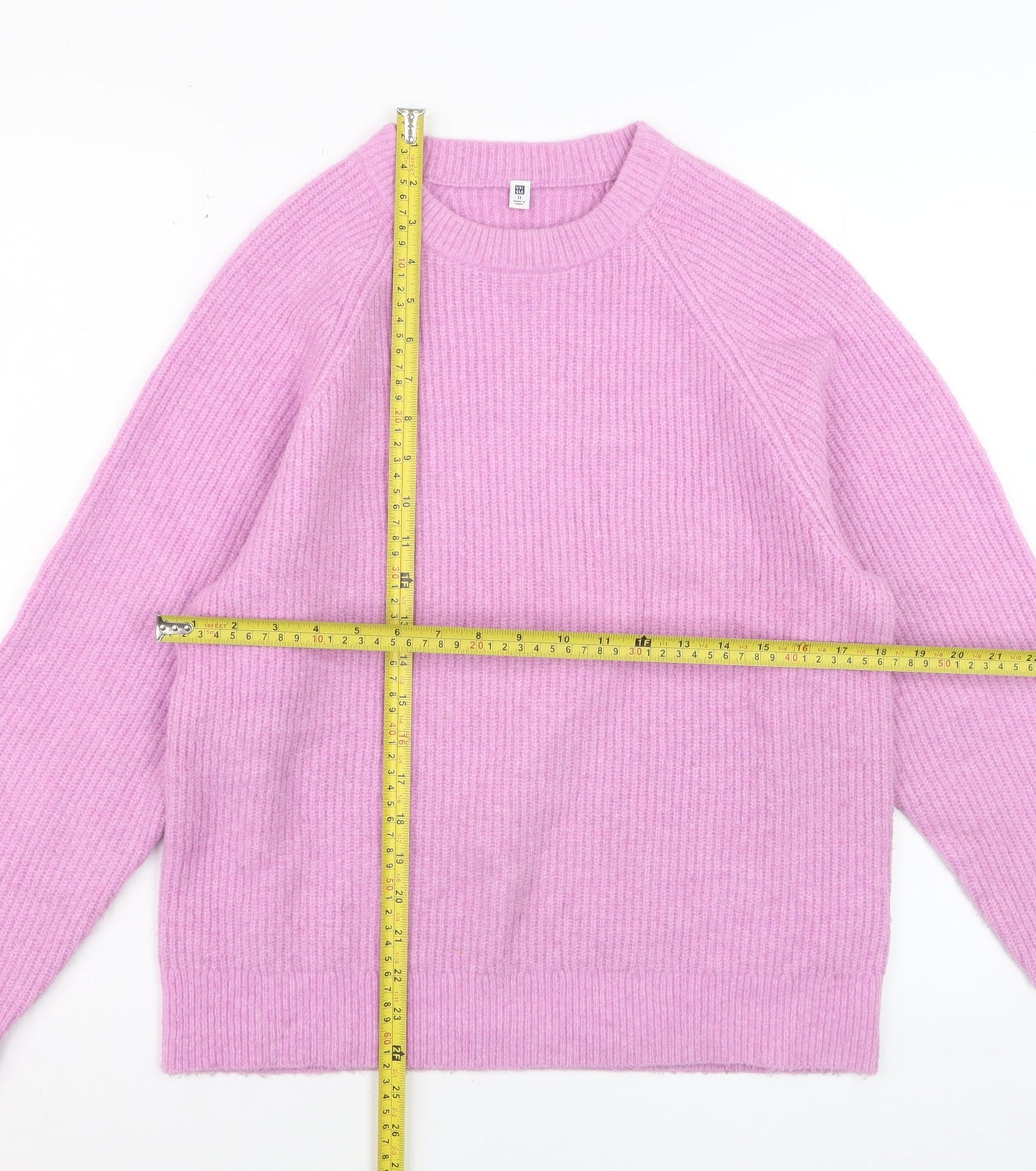 UNIQLO Girls Pink Acrylic Blend Crew Neck Pullover Jumper Size 13 Years