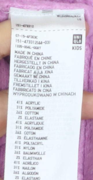 UNIQLO Girls Pink Acrylic Blend Crew Neck Pullover Jumper Size 13 Years