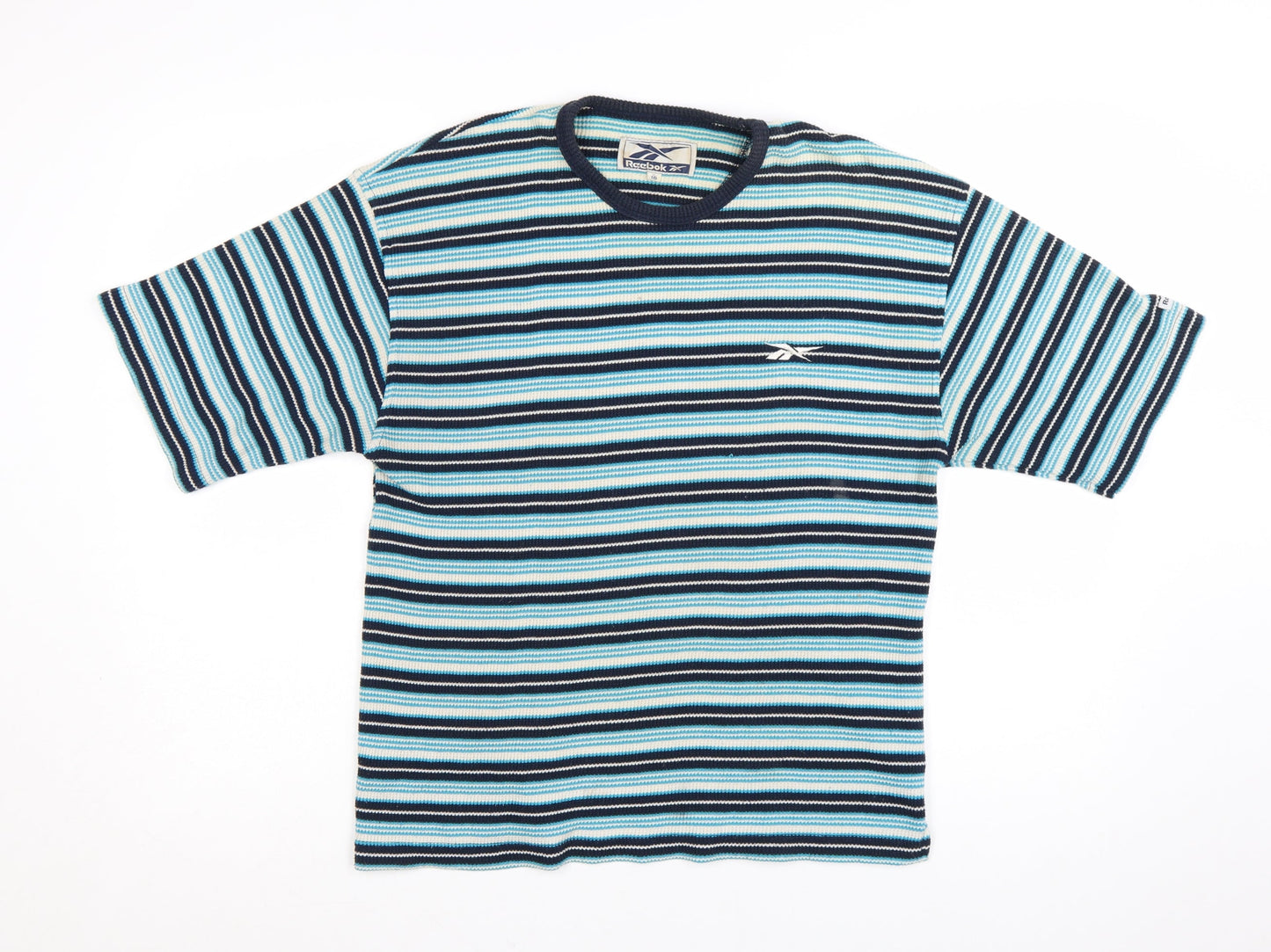 Reebok Women's Blue Striped Short Sleeve T-Shirt Size 16