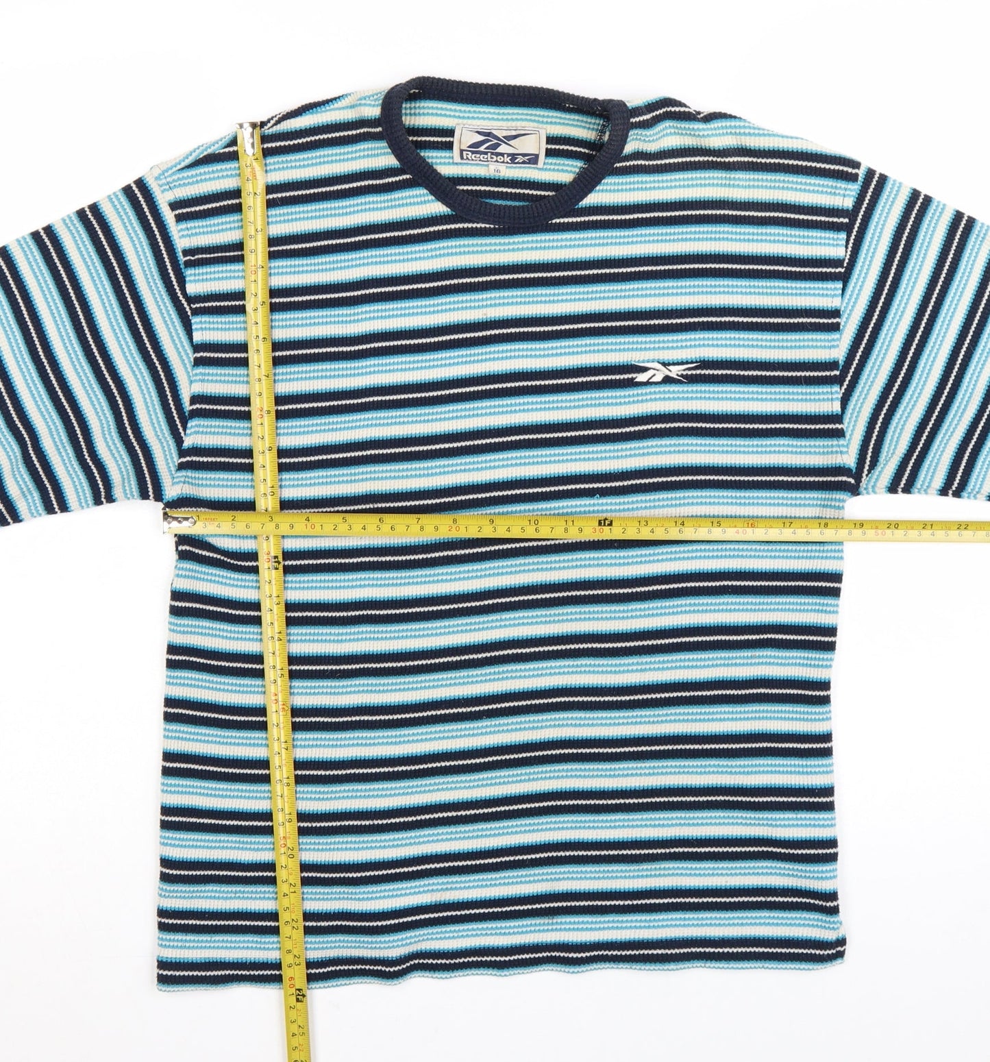 Reebok Women's Blue Striped Short Sleeve T-Shirt Size 16