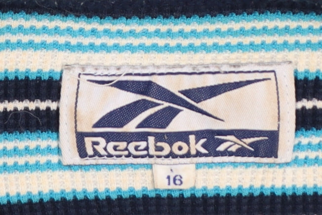 Reebok Women's Blue Striped Short Sleeve T-Shirt Size 16