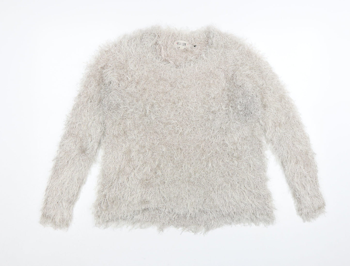 New Look Women's Beige Fuzzy Knit Long Sleeve Pullover Jumper L