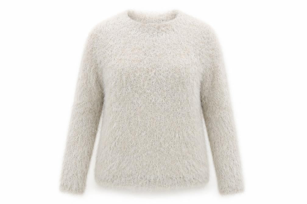 New Look Women's Beige Fuzzy Knit Long Sleeve Pullover Jumper L