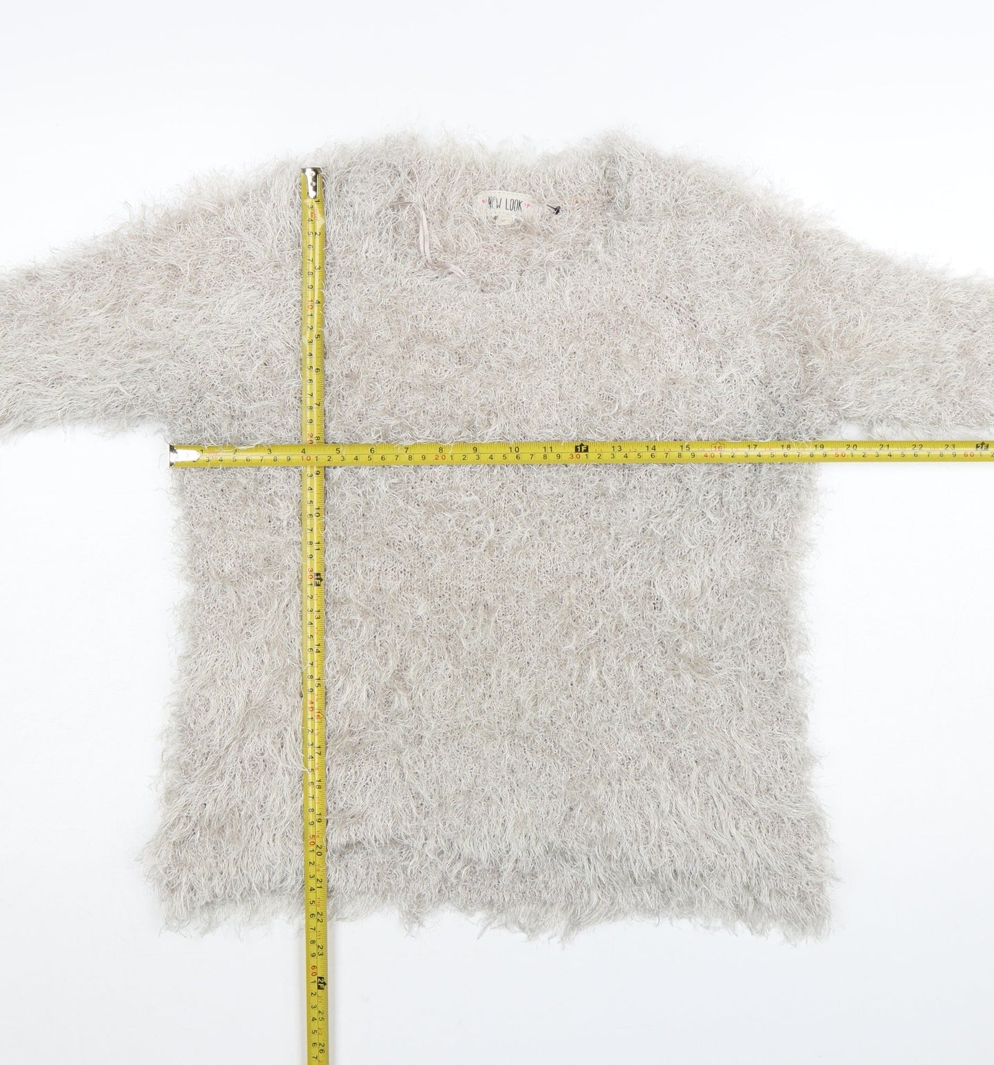 New Look Women's Beige Fuzzy Knit Long Sleeve Pullover Jumper L