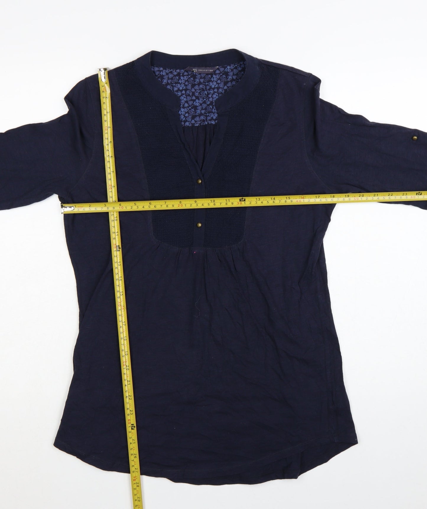 Marks and Spencer Women's Blue 3/4 Sleeve Cotton Tunic Blouse UK 12