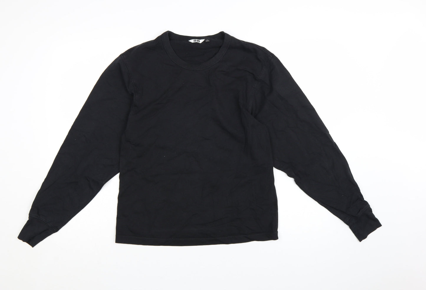 Uniqlo Women Black Long Sleeve Cotton Crew Neck Basic T-Shirt Size S