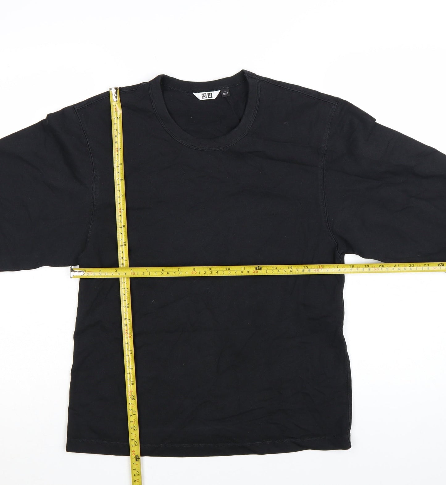 Uniqlo Women Black Long Sleeve Cotton Crew Neck Basic T-Shirt Size S