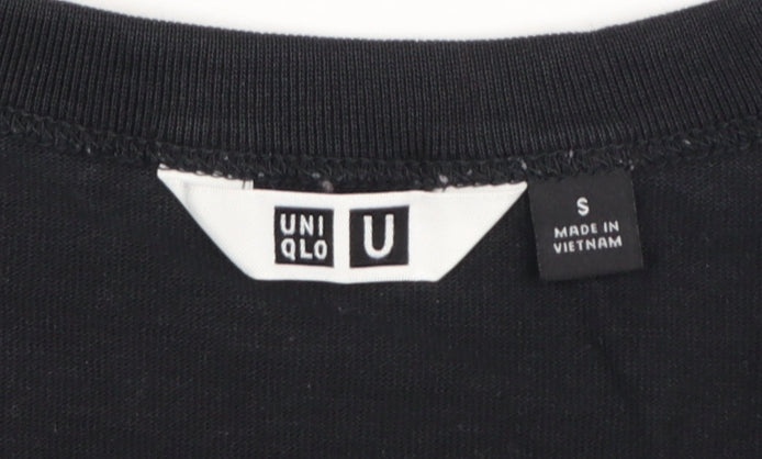 Uniqlo Women Black Long Sleeve Cotton Crew Neck Basic T-Shirt Size S