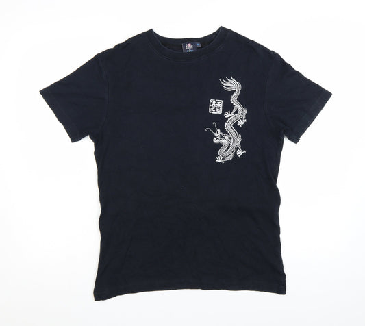 Enjoy Hong Kong Men's Black Dragon Graphic Cotton T-Shirt M