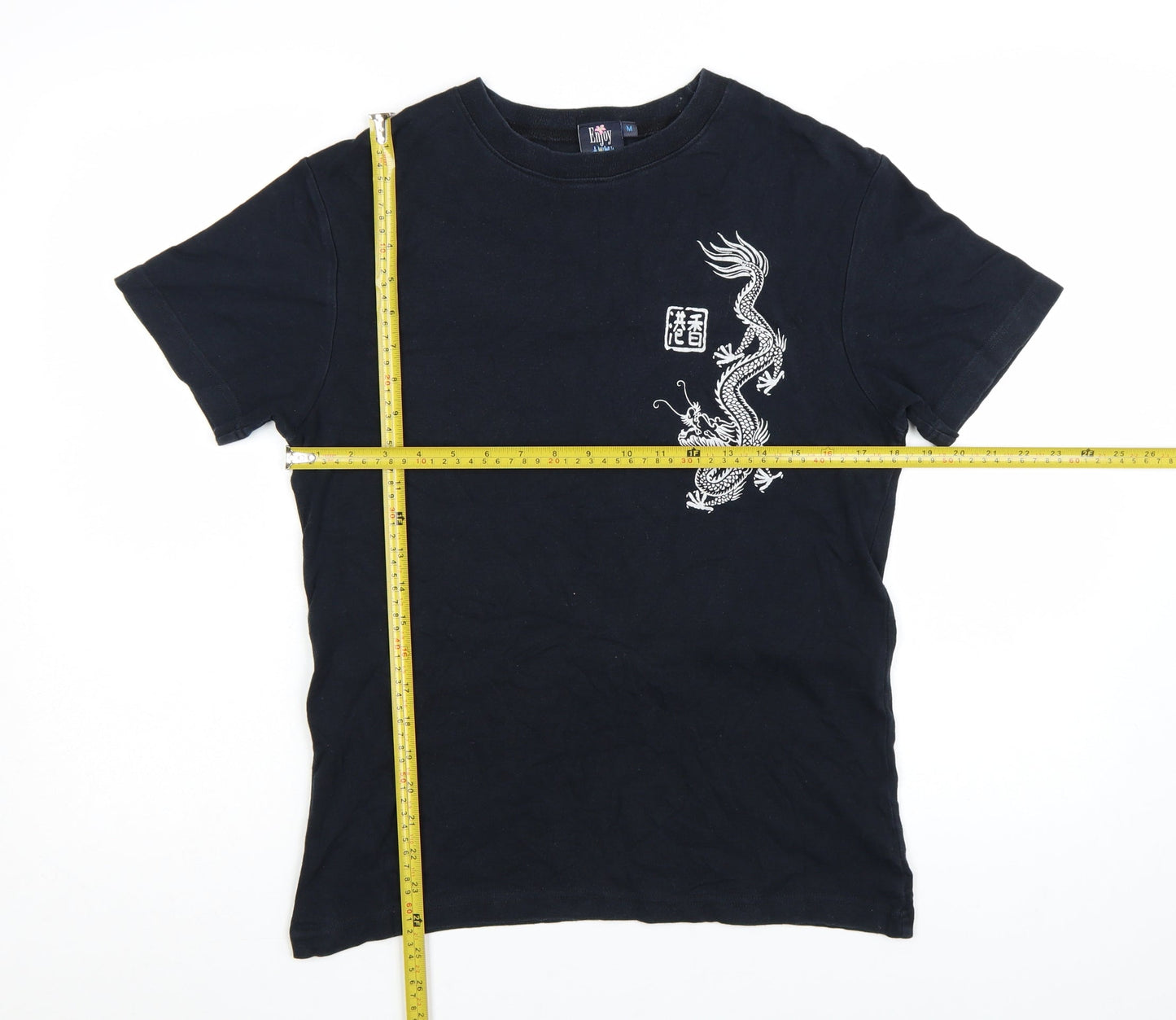 Enjoy Hong Kong Men's Black Dragon Graphic Cotton T-Shirt M