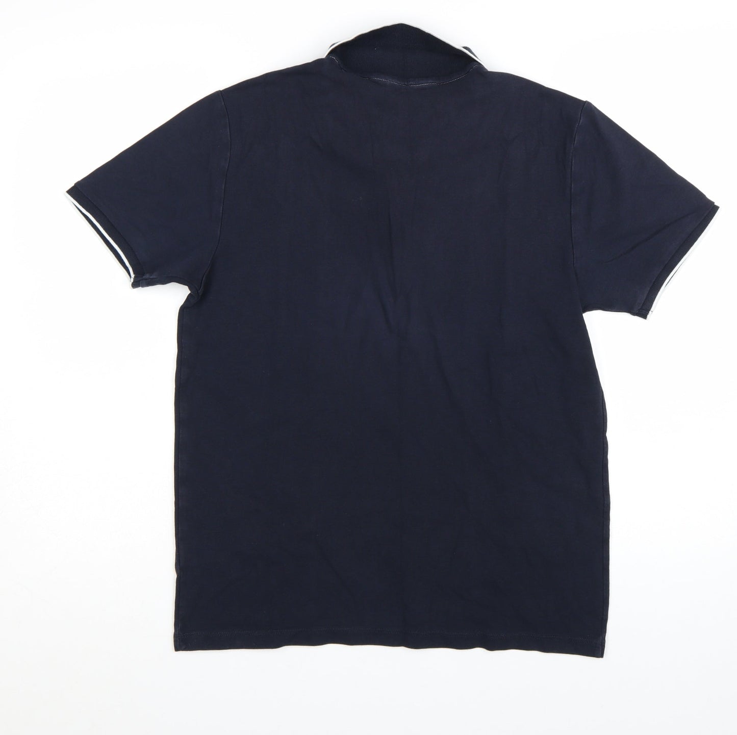 Next Men's Blue Colourblock Cotton Zip Polo Shirt Size M