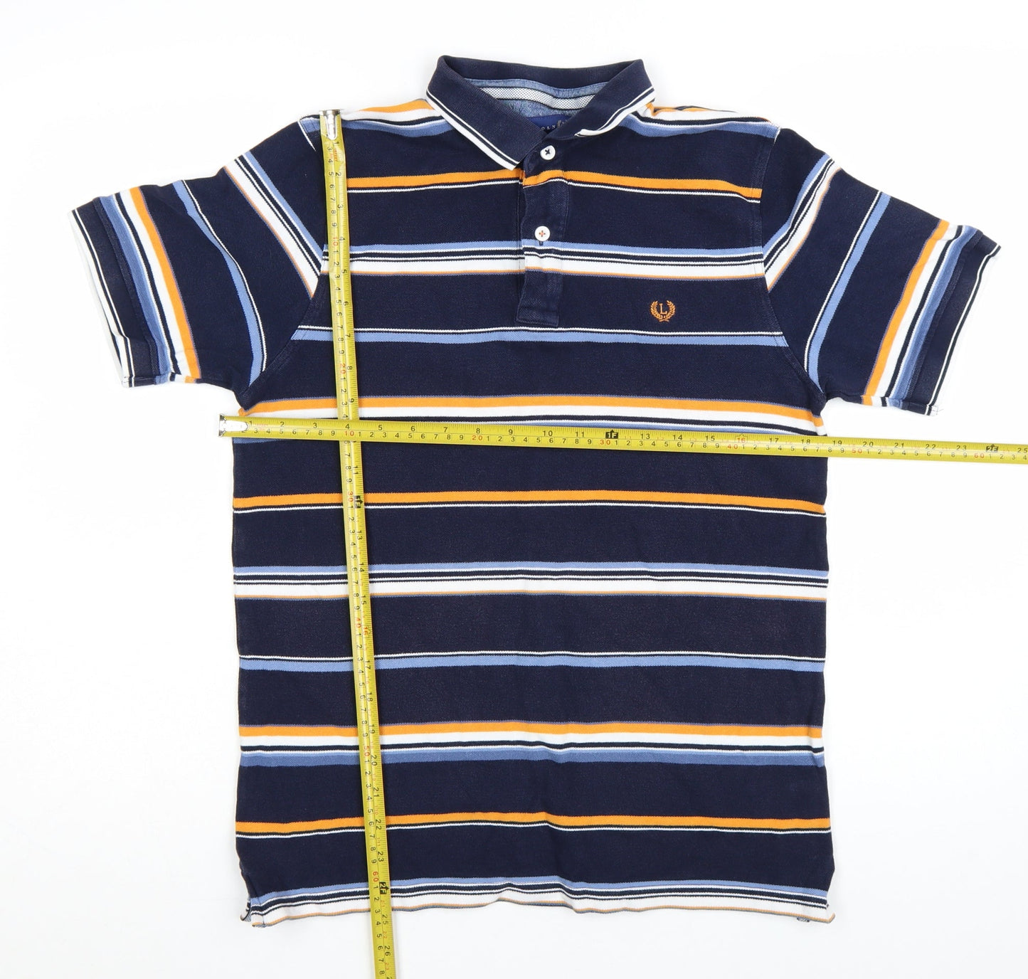 Lincoln Men's Blue Striped Cotton Polo Shirt Size M