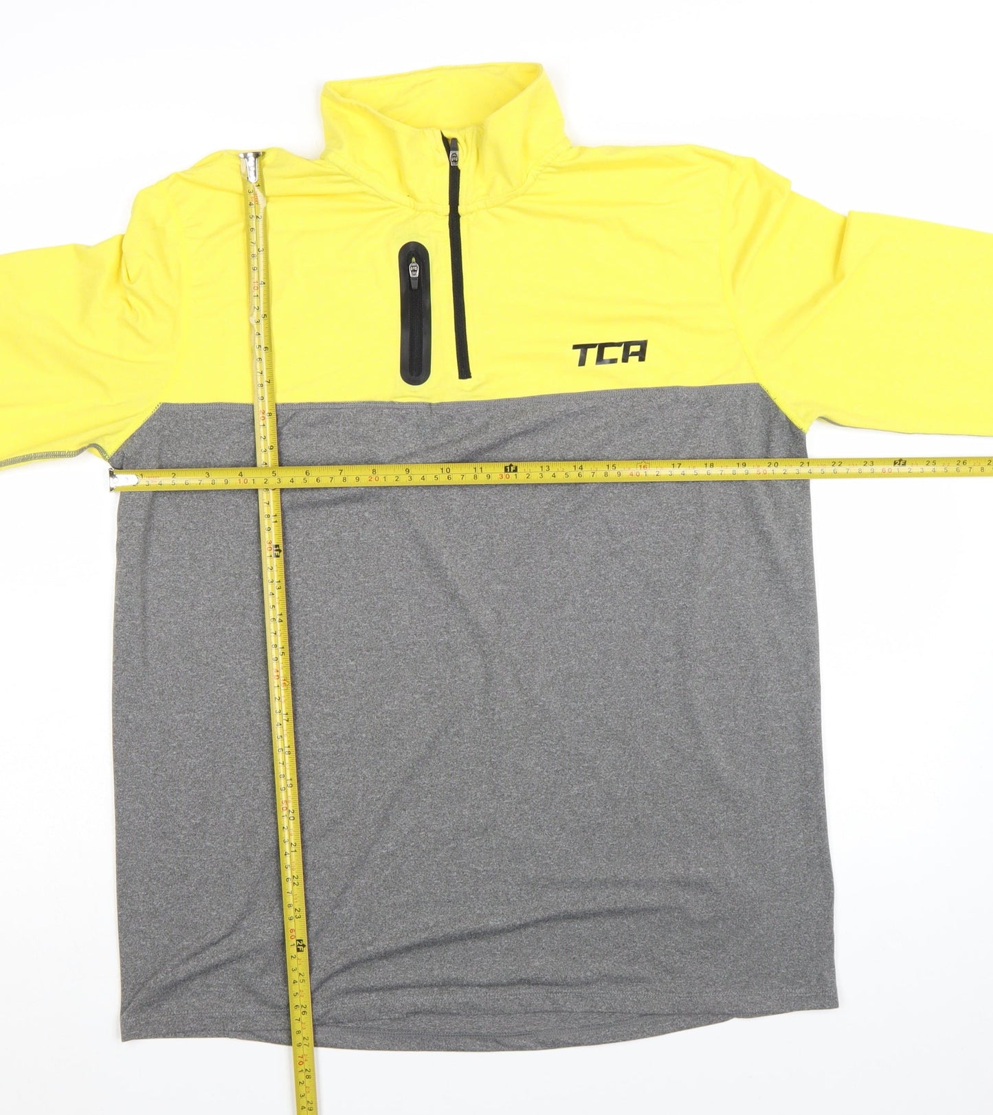TCA Men’s Yellow Grey 1/4 Zip Long Sleeve Running Top Size L