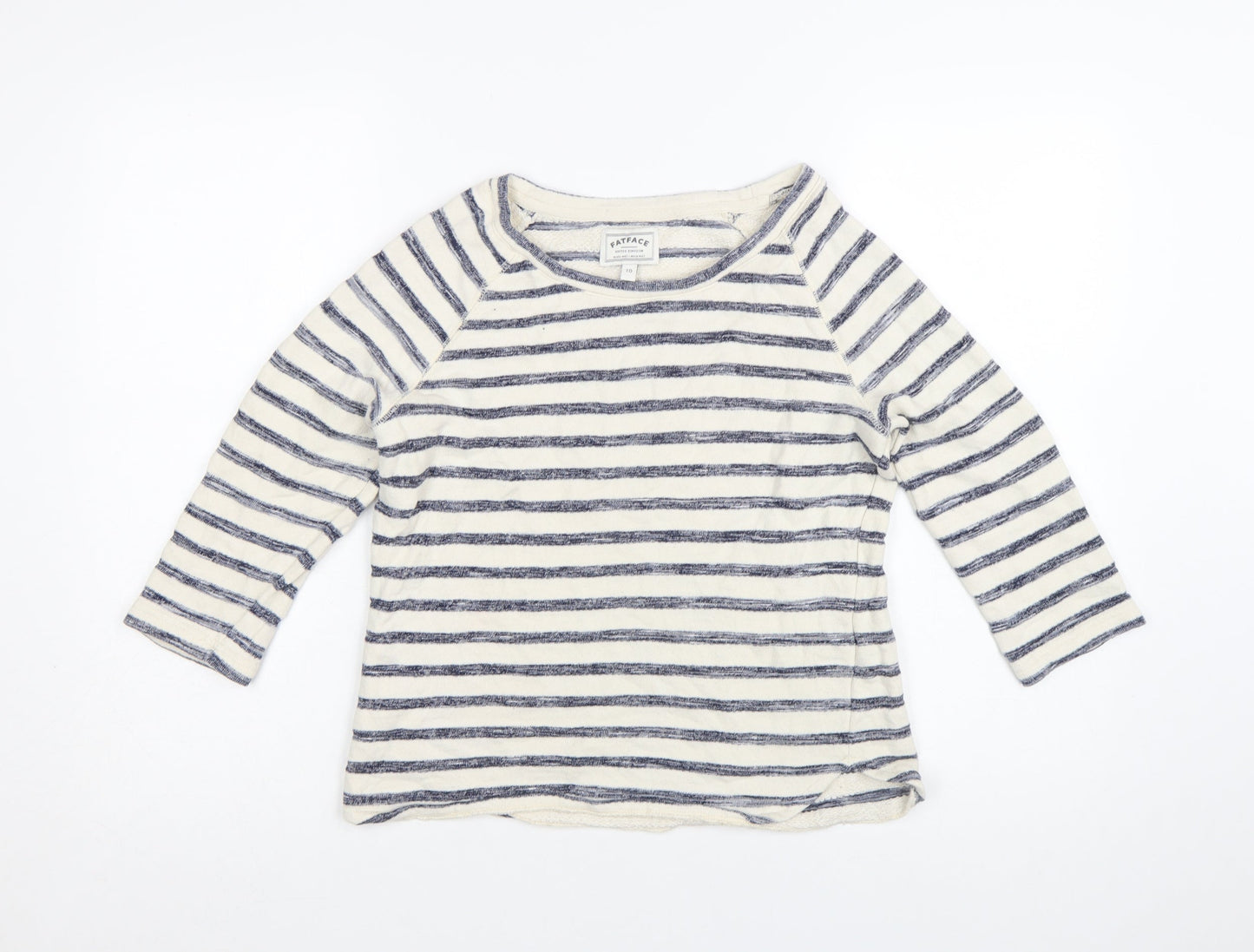 FatFace Women’s Blue Striped Boat Neck 3/4 Sleeve Cotton Top Size 10