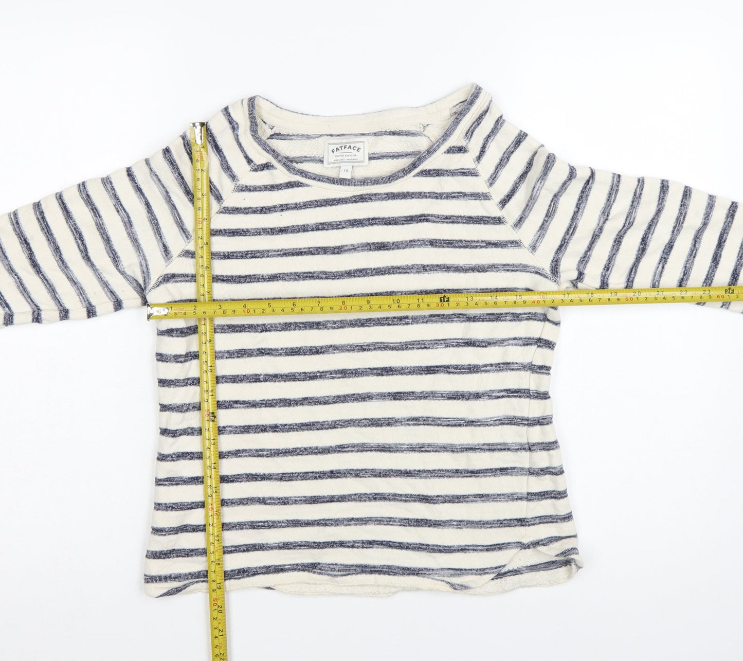 FatFace Women’s Blue Striped Boat Neck 3/4 Sleeve Cotton Top Size 10