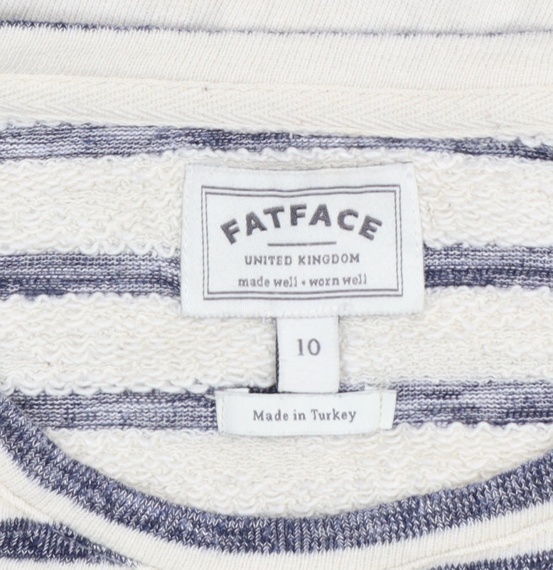 FatFace Women’s Blue Striped Boat Neck 3/4 Sleeve Cotton Top Size 10