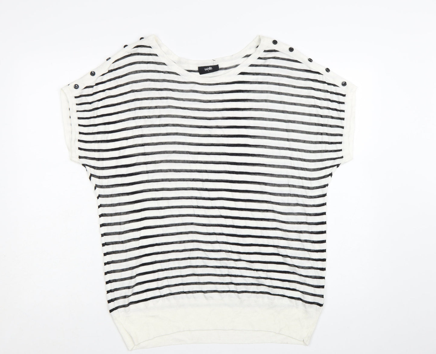 Wallis Women's Black White Striped Knit Short Sleeve Top Size L