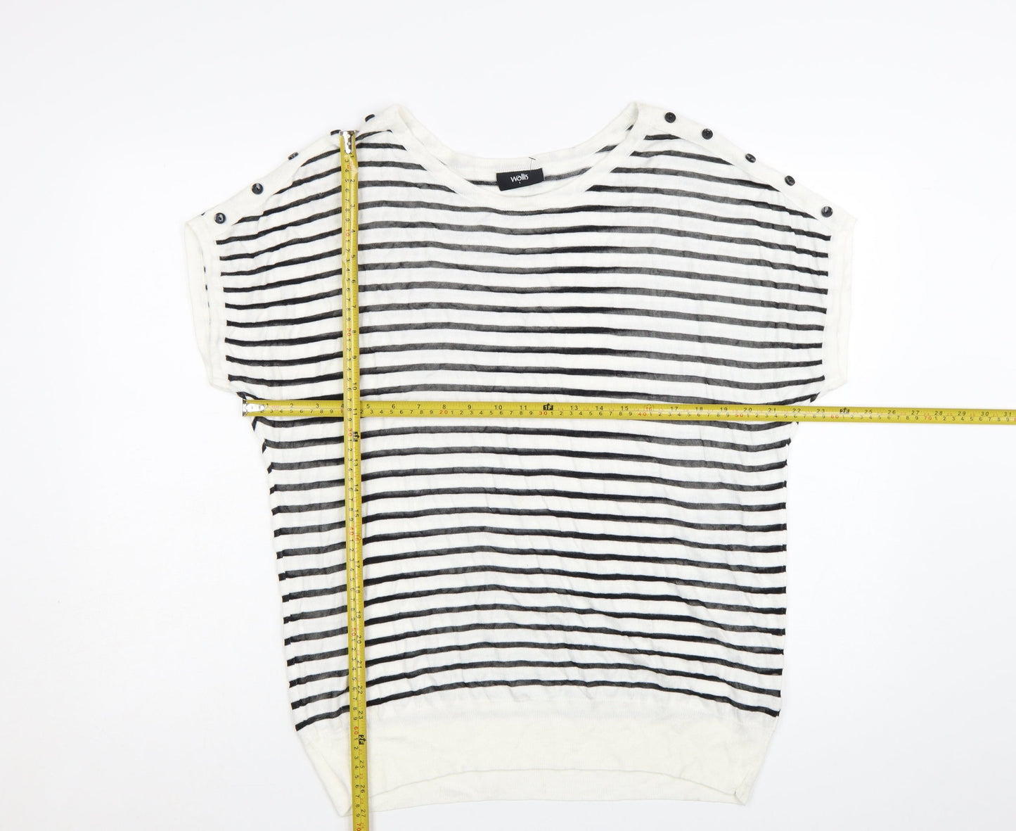 Wallis Women's Black White Striped Knit Short Sleeve Top Size L