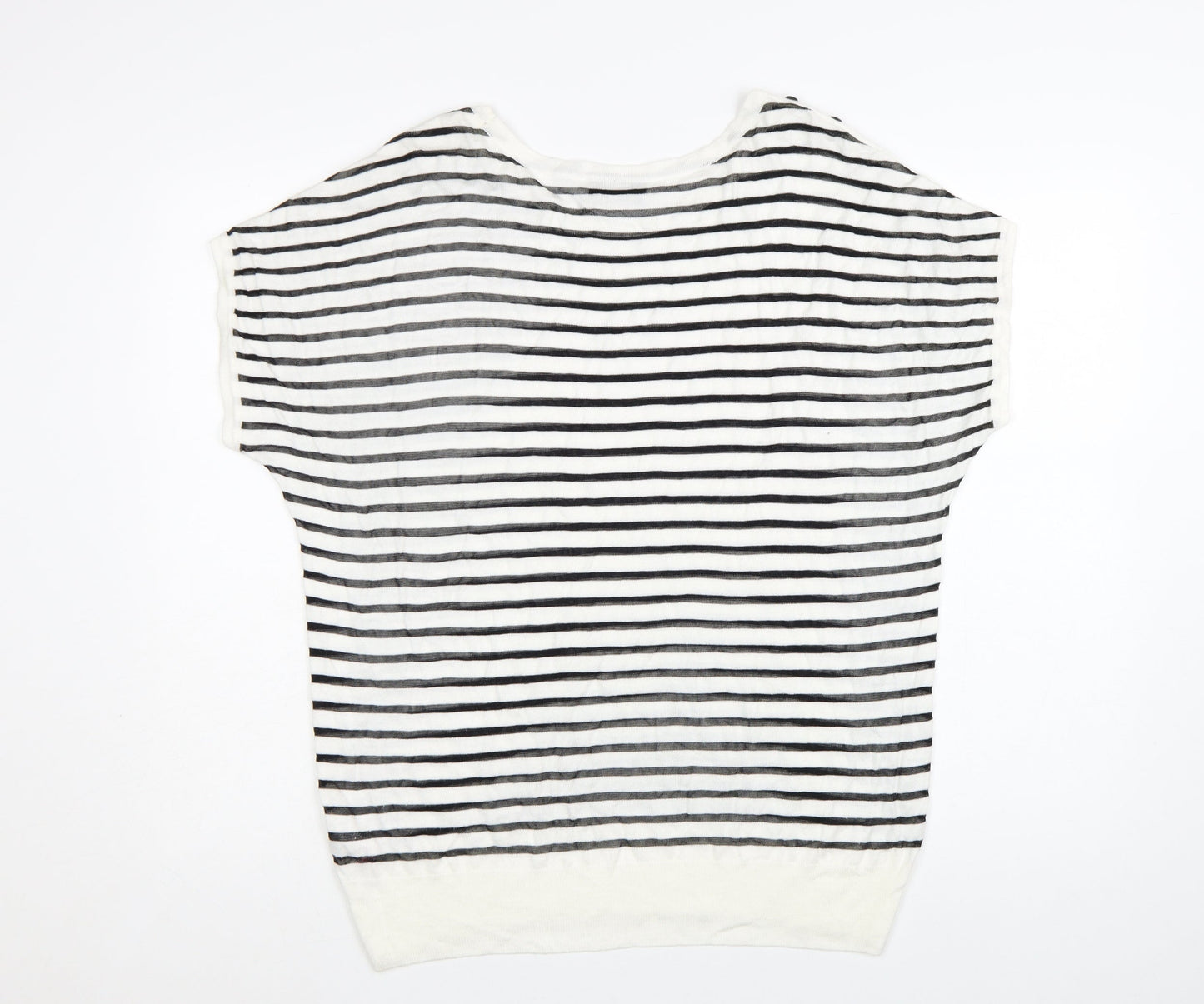 Wallis Women's Black White Striped Knit Short Sleeve Top Size L