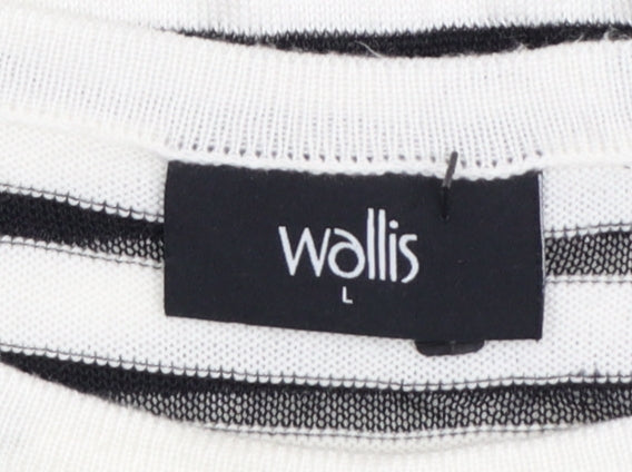 Wallis Women's Black White Striped Knit Short Sleeve Top Size L