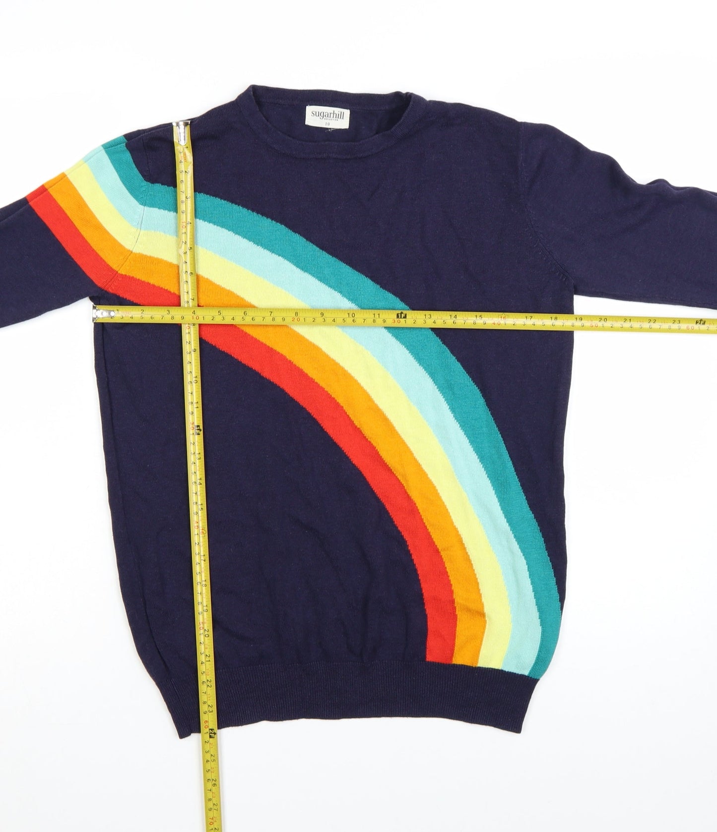 Sugarhill Brighton Women Blue Size 10 Rainbow Pullover Jumper