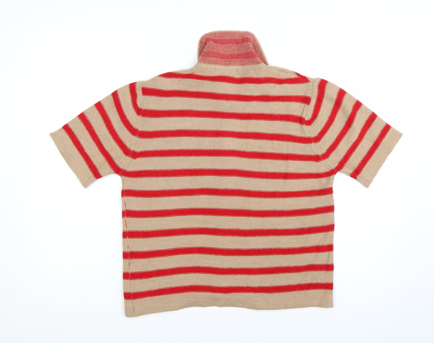 Bianco & Blu Women’s Beige Red Striped Collared Wool Cardigan L