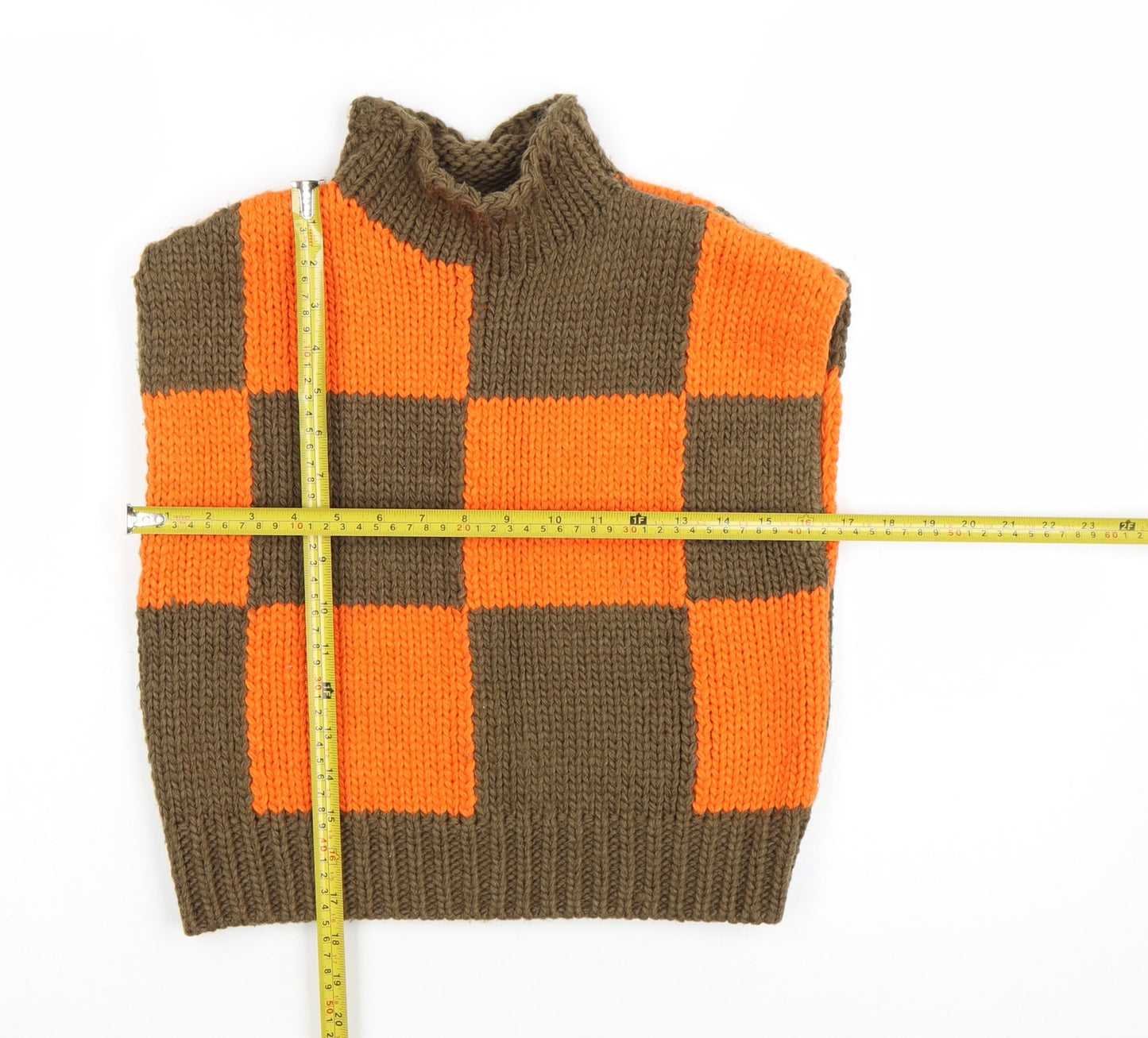 Collusion Women's Orange Brown Check Sleeveless Roll Neck Vest Jumper Size 8