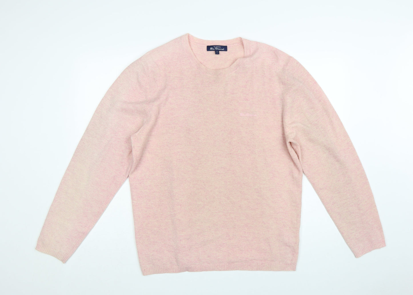 Ben Sherman Men's Pink Lambswool Crew Neck Jumper Size L
