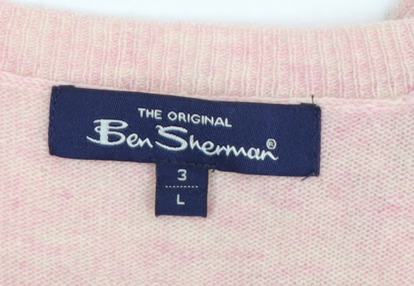 Ben Sherman Men's Pink Lambswool Crew Neck Jumper Size L