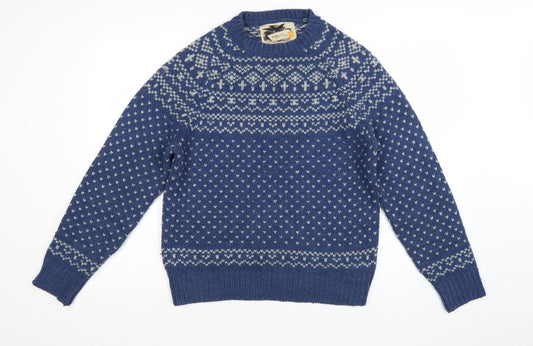 River Island Womens Blue Fair Isle Crew Neck Wool Jumper Size M