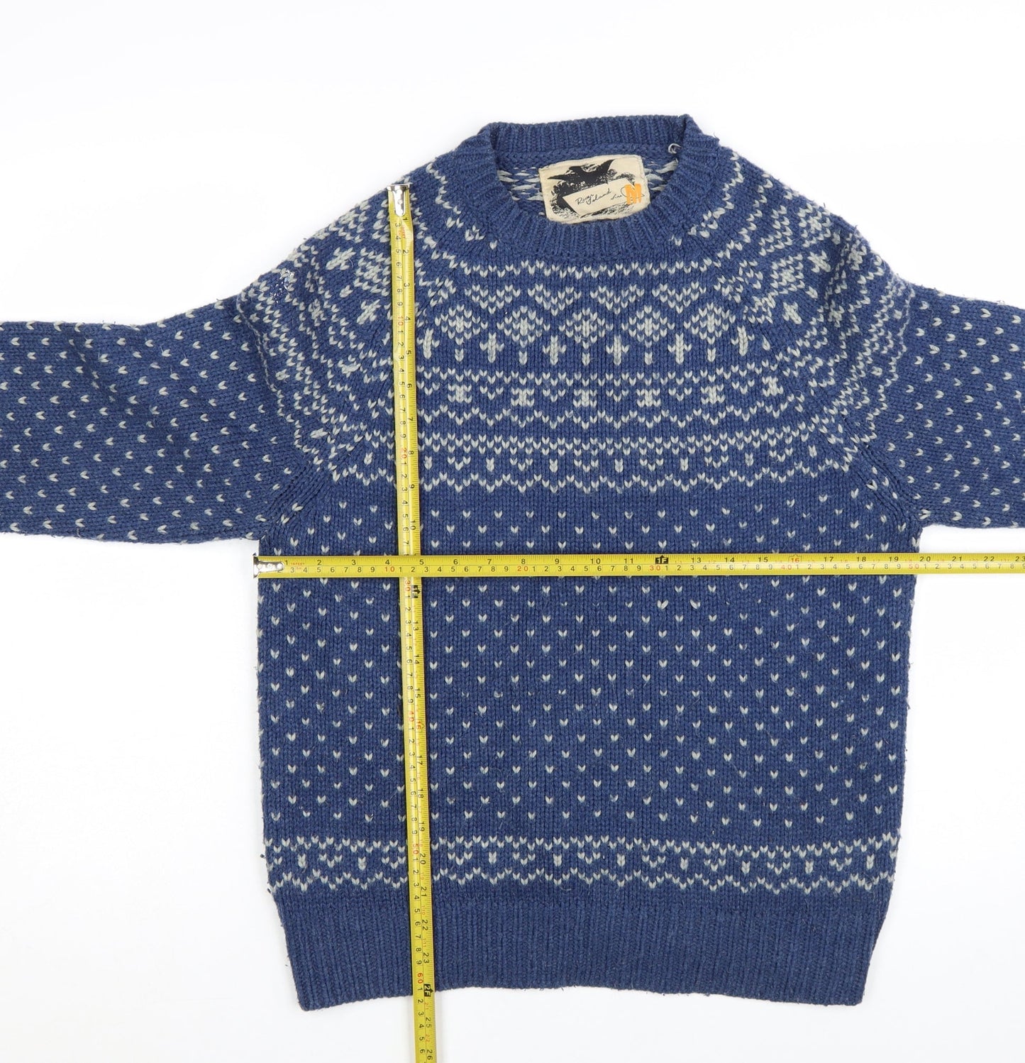 River Island Womens Blue Fair Isle Crew Neck Wool Jumper Size M