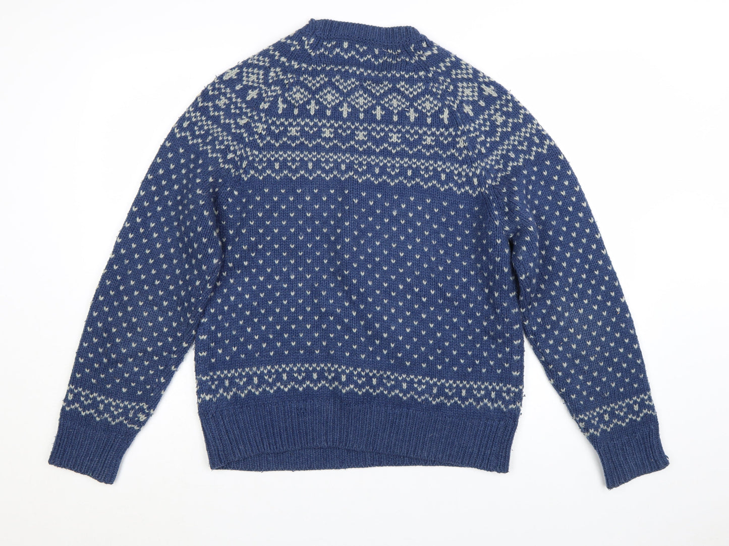 River Island Womens Blue Fair Isle Crew Neck Wool Jumper Size M