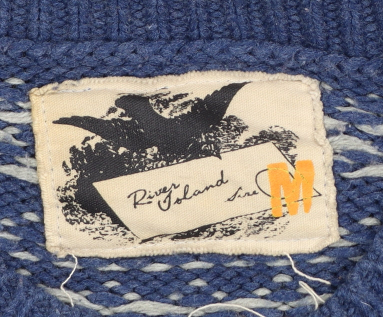 River Island Womens Blue Fair Isle Crew Neck Wool Jumper Size M