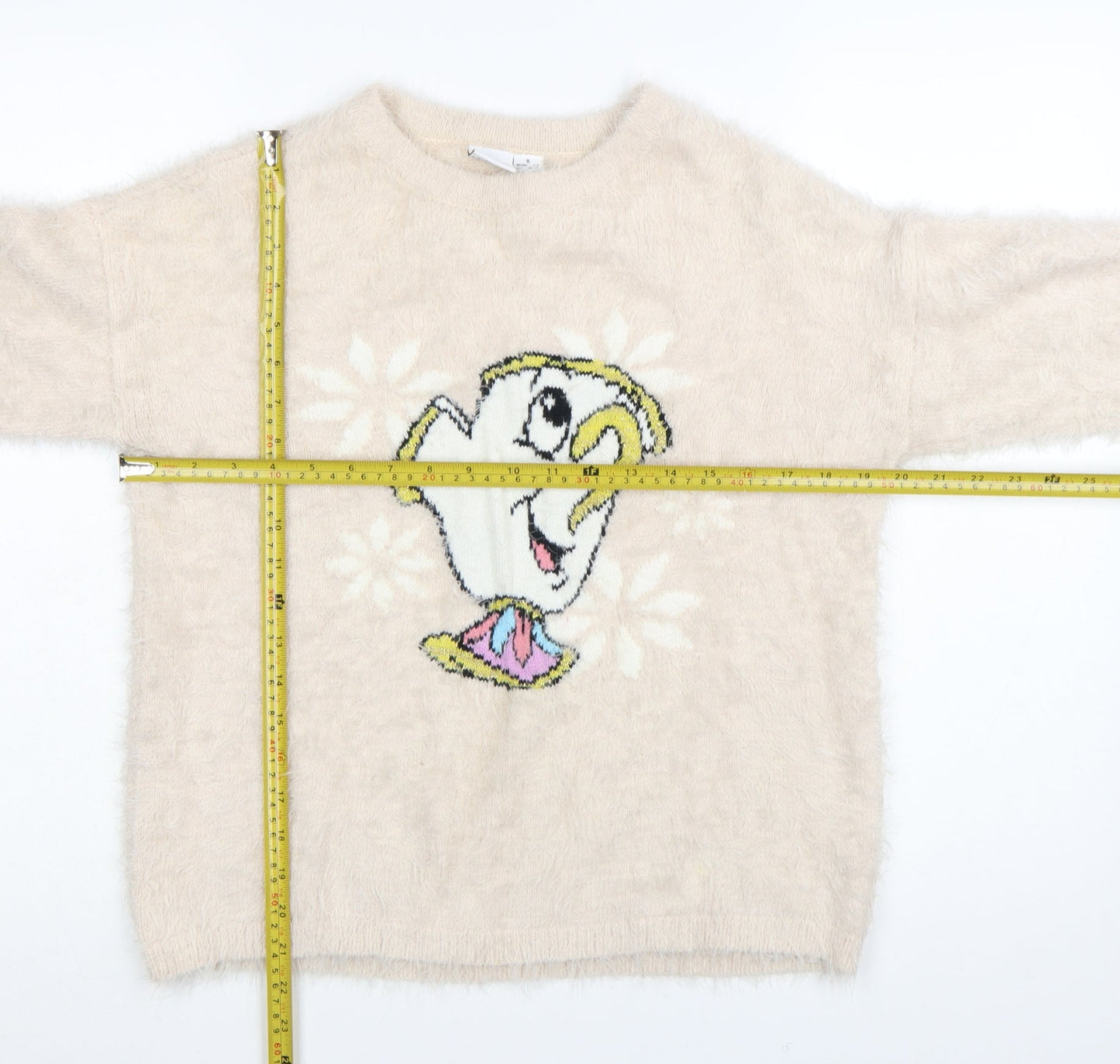 Primark Women Beige Disney Chip Fuzzy Knit Jumper Size S