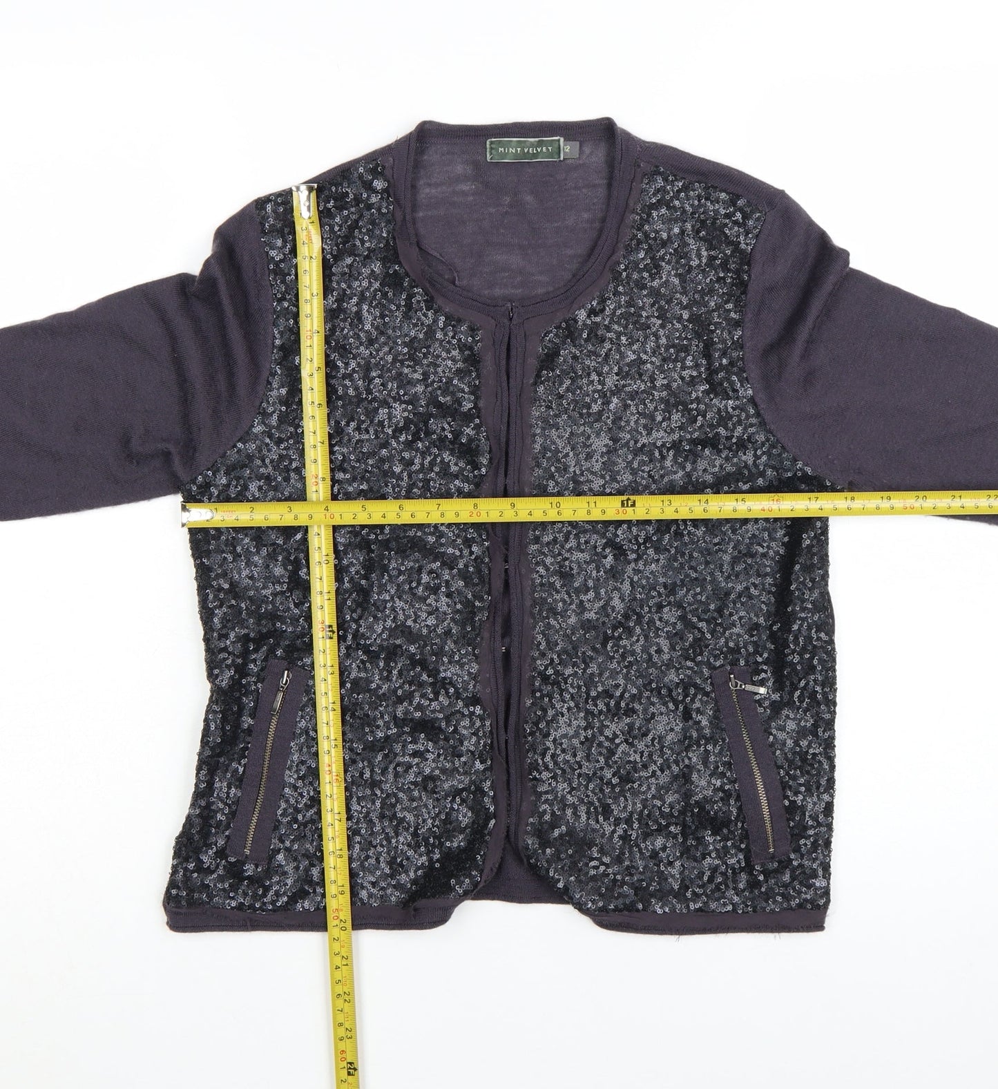 Mint Velvet Women's Black Size 12 Sequin Full Zip Cardigan