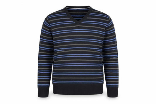 Marks & Spencer Blue Harbour Men's Blue Striped V-Neck Jumper Size L