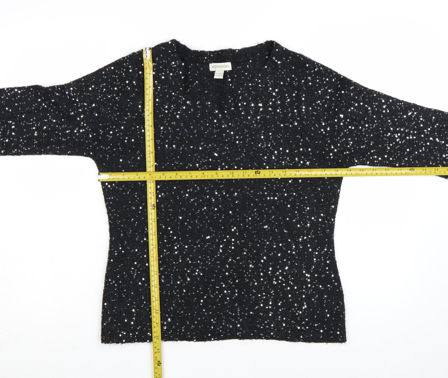 Monsoon Women Black Sequin Knit Pullover Jumper Size 14