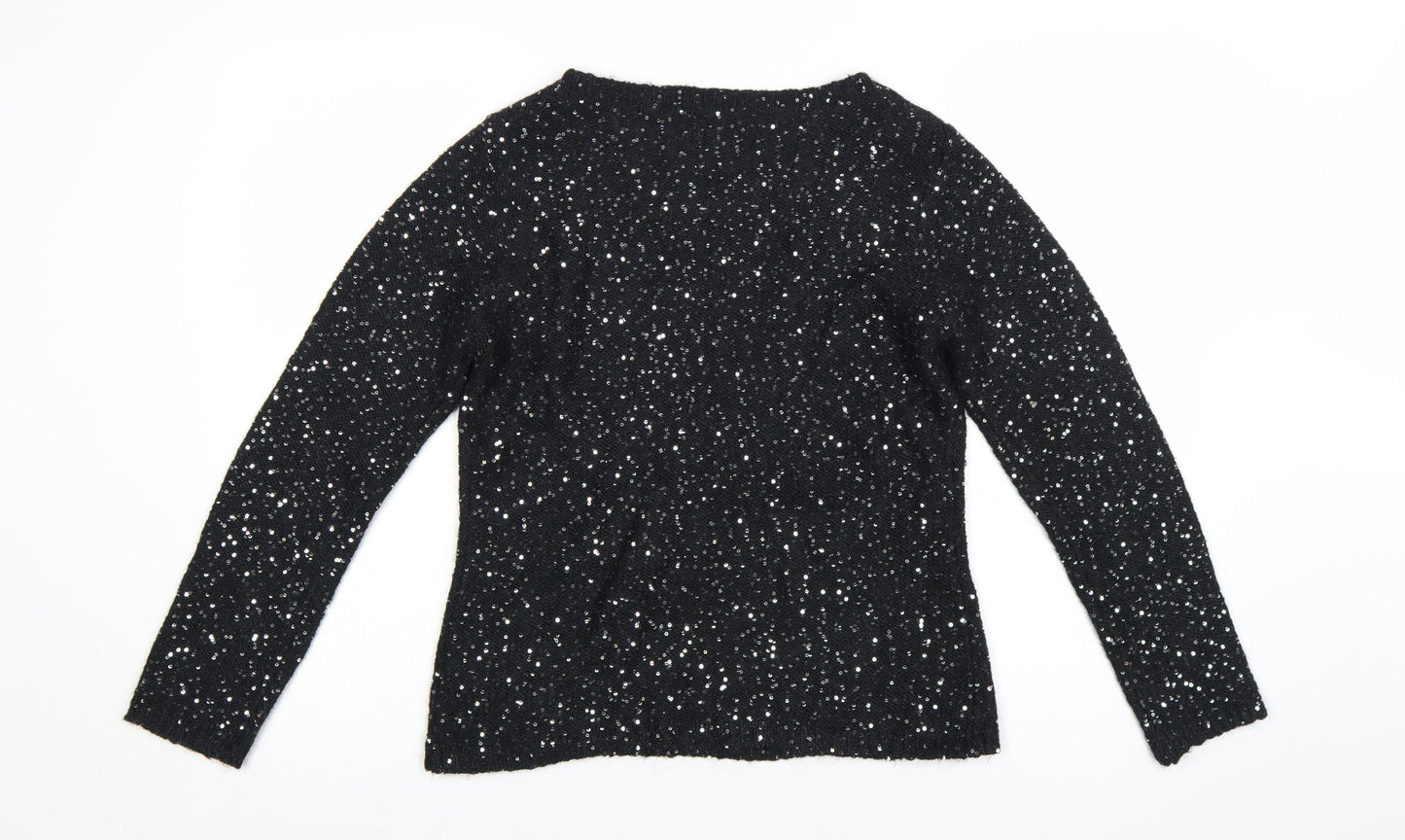 Monsoon Women Black Sequin Knit Pullover Jumper Size 14