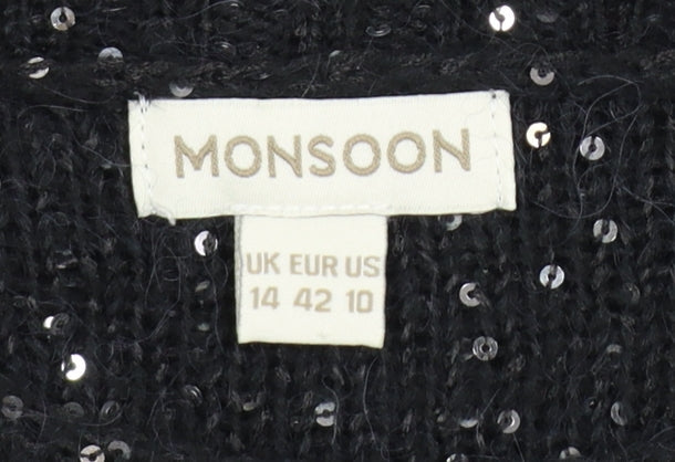 Monsoon Women Black Sequin Knit Pullover Jumper Size 14