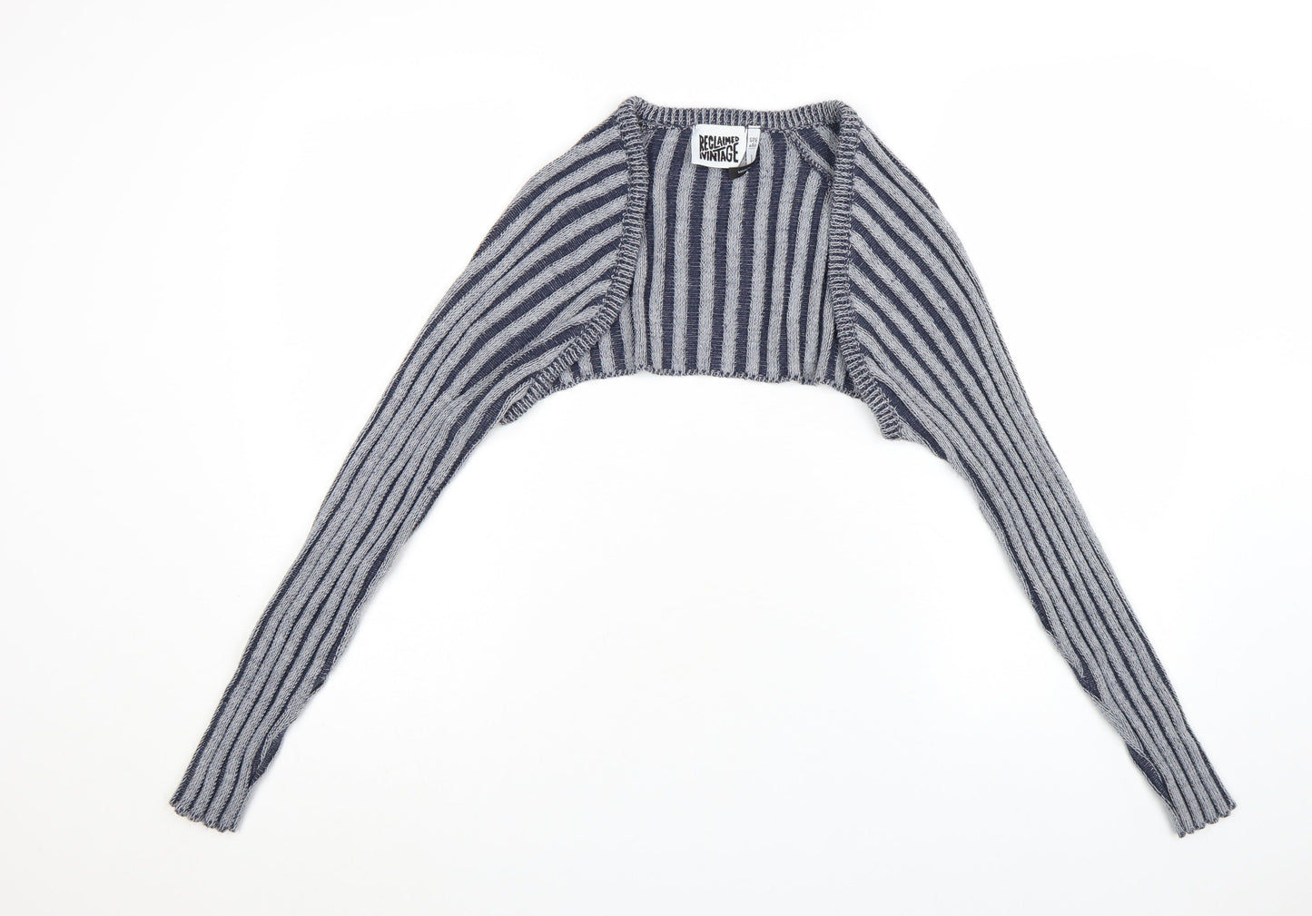 Reclaimed Vintage Women's Grey Striped Knit Shrug Jumper UK 12