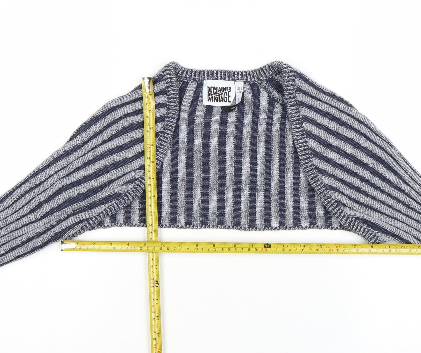 Reclaimed Vintage Women's Grey Striped Knit Shrug Jumper UK 12