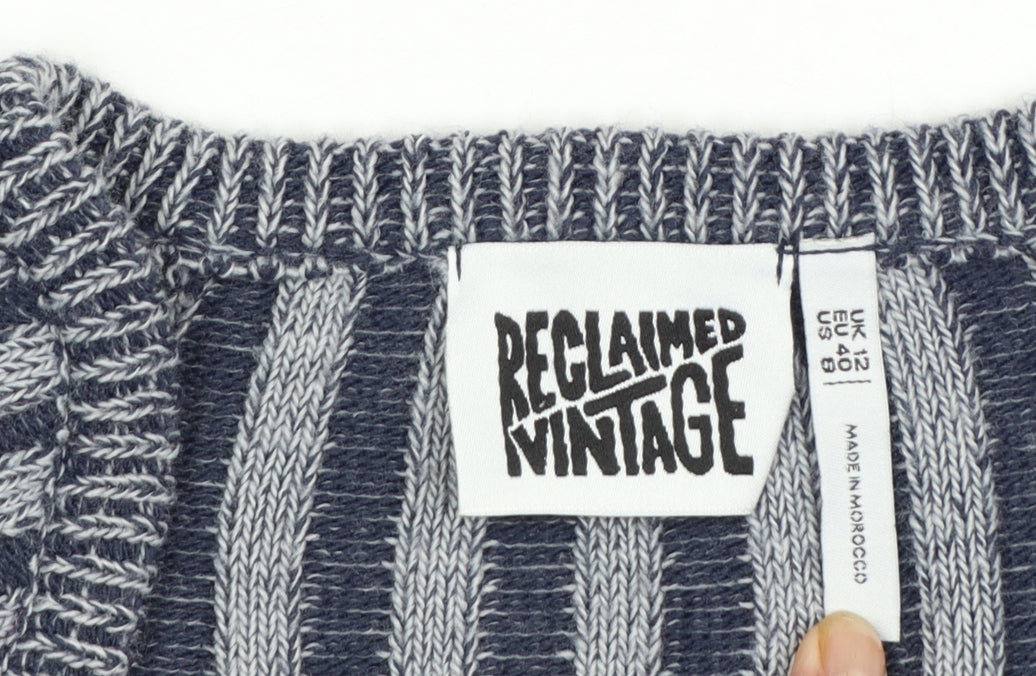 Reclaimed Vintage Women's Grey Striped Knit Shrug Jumper UK 12