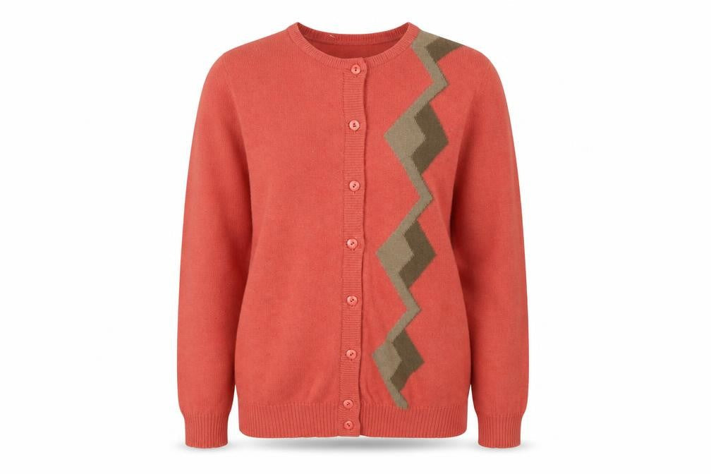 Jaeger Women’s Orange Lambswool Cardigan Size 10 Classic Geometric Knit