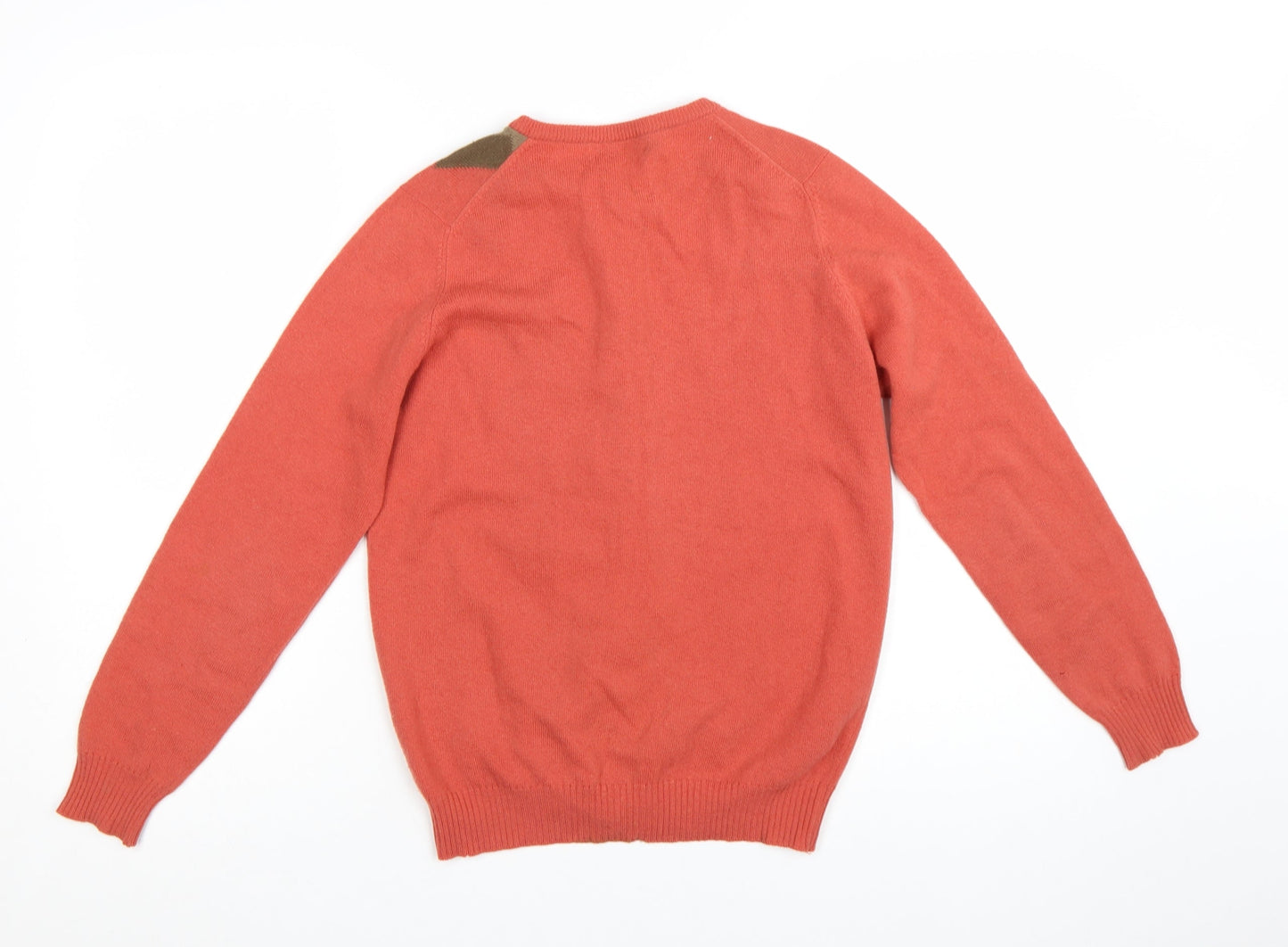 Jaeger Women’s Orange Lambswool Cardigan Size 10 Classic Geometric Knit