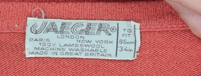 Jaeger Women’s Orange Lambswool Cardigan Size 10 Classic Geometric Knit