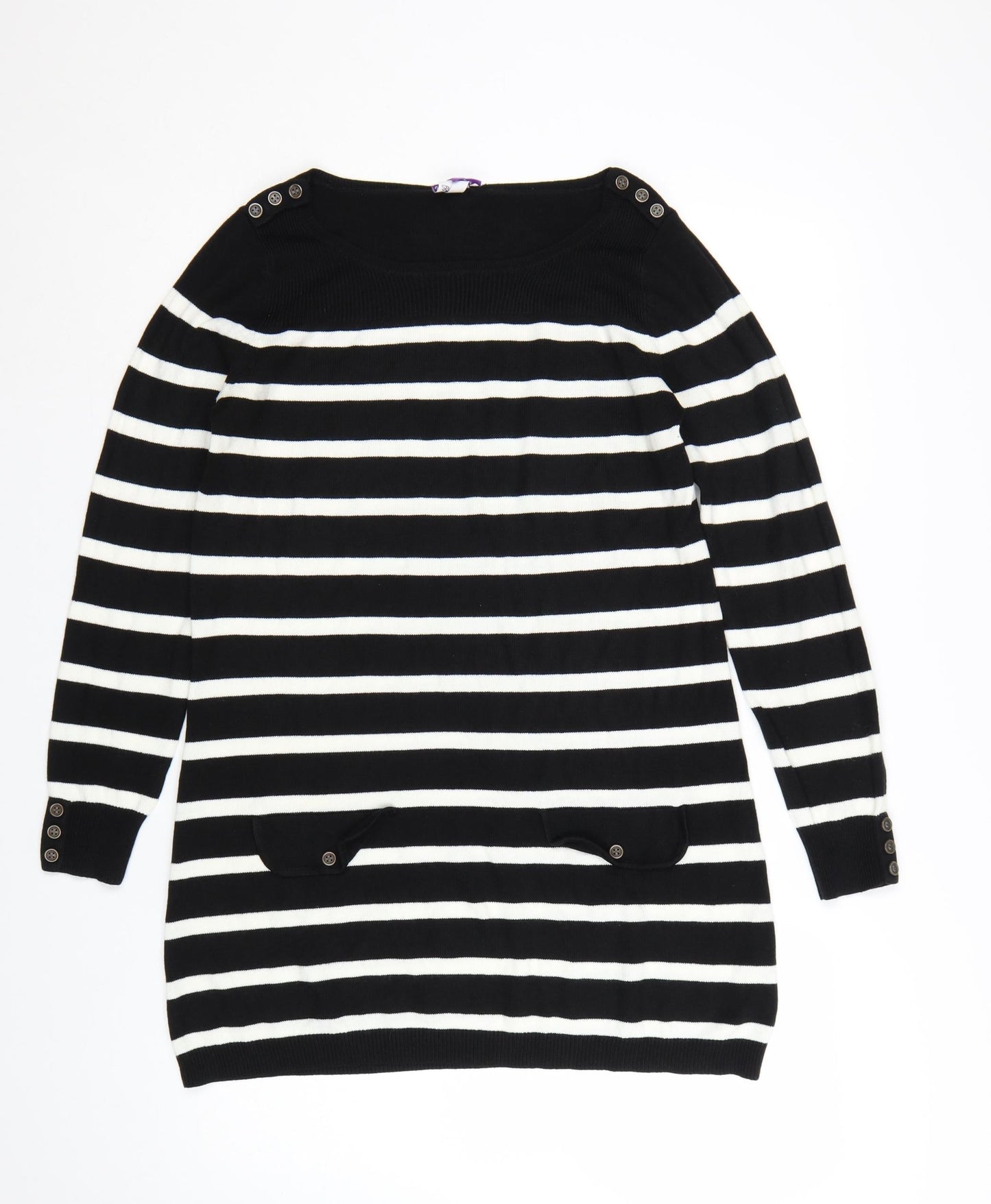 BHS Women Black Striped Jumper Dress Size 12 Long Sleeve Knit
