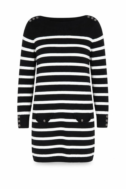 BHS Women Black Striped Jumper Dress Size 12 Long Sleeve Knit