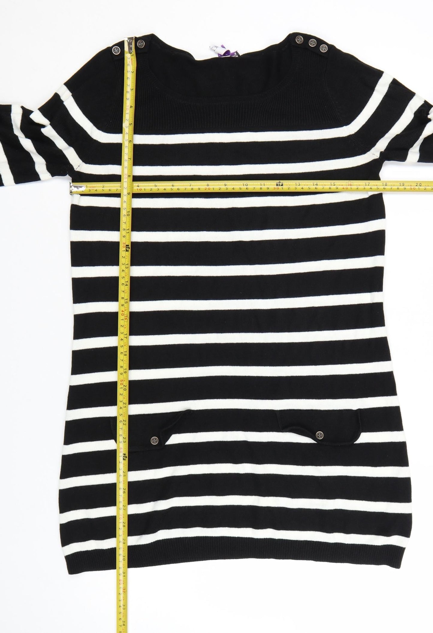 BHS Women Black Striped Jumper Dress Size 12 Long Sleeve Knit