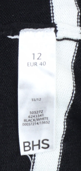 BHS Women Black Striped Jumper Dress Size 12 Long Sleeve Knit