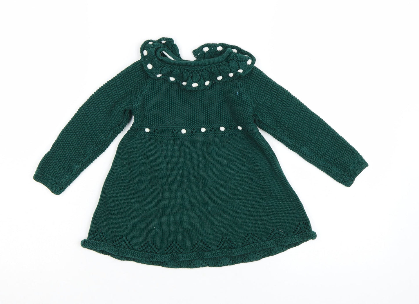 Tahari Baby Girls Green Knit Long Sleeve Dress 18-24 Months Winter A-Line